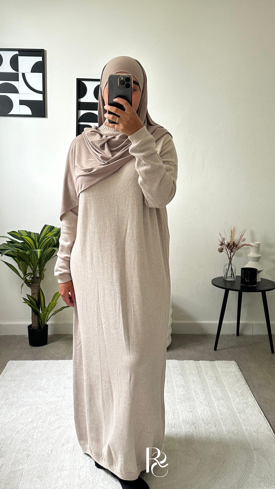 Robe pull en maille taupe clair