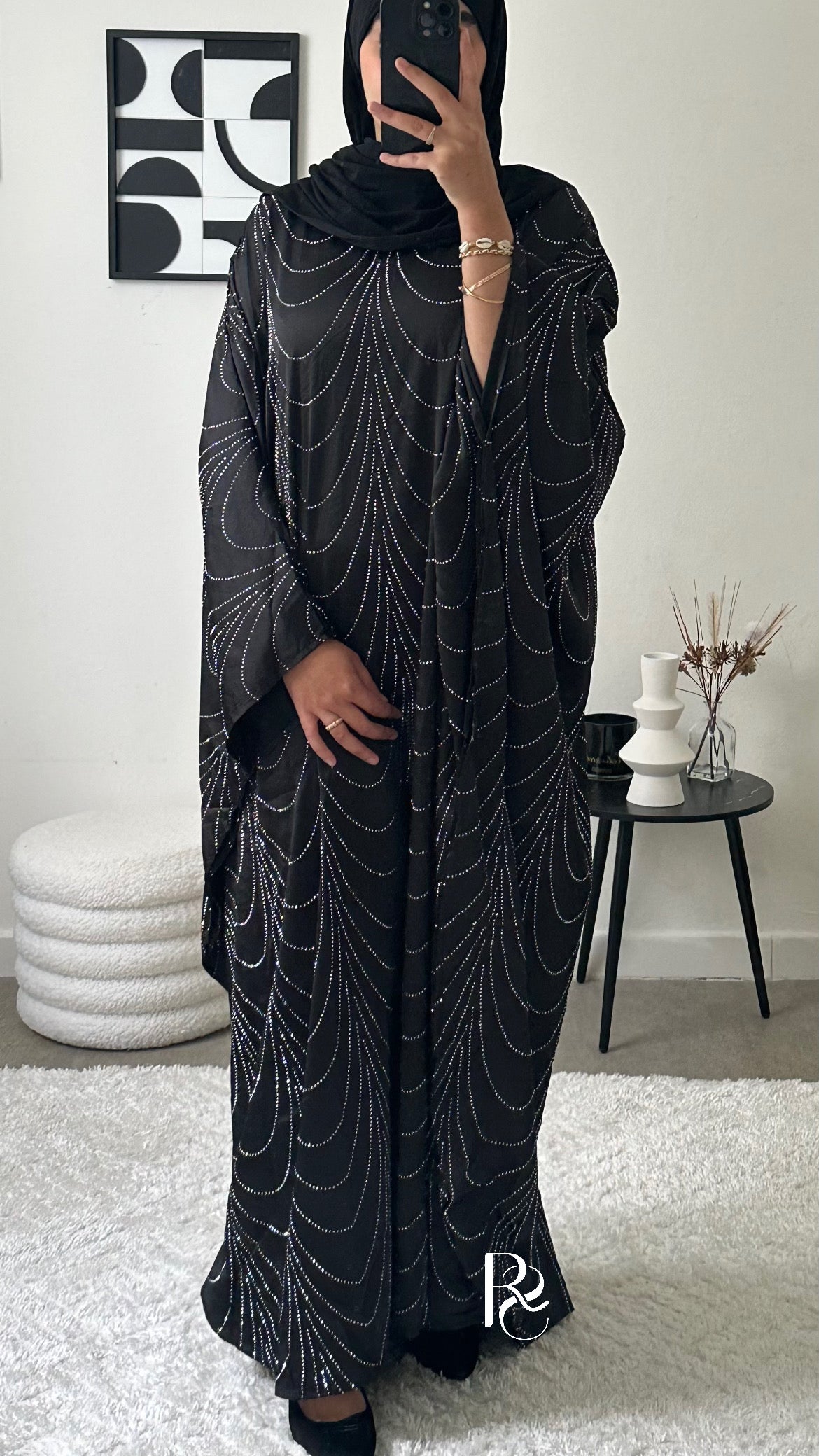 Abaya à strass Noire
