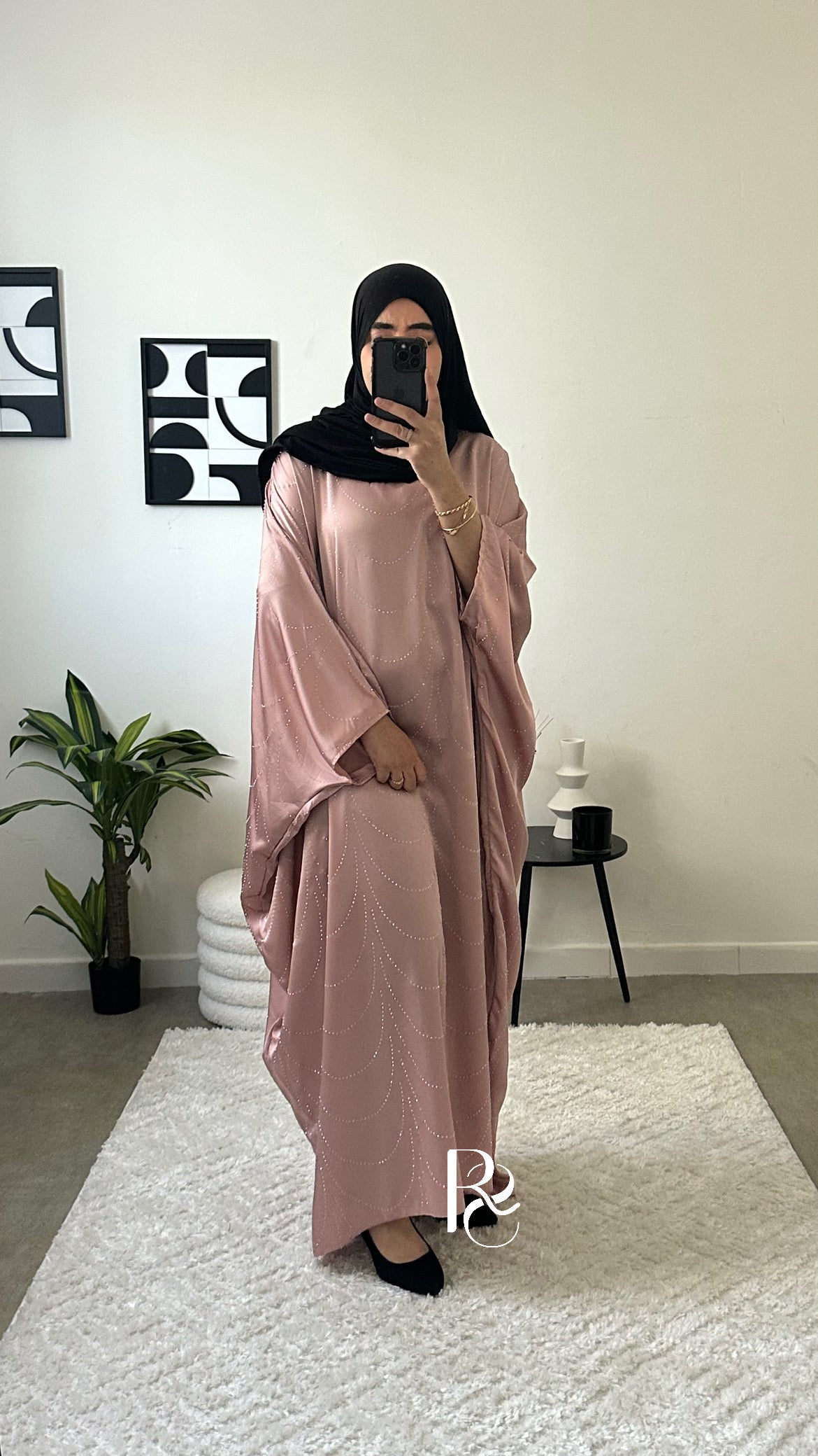 Abaya strass rose