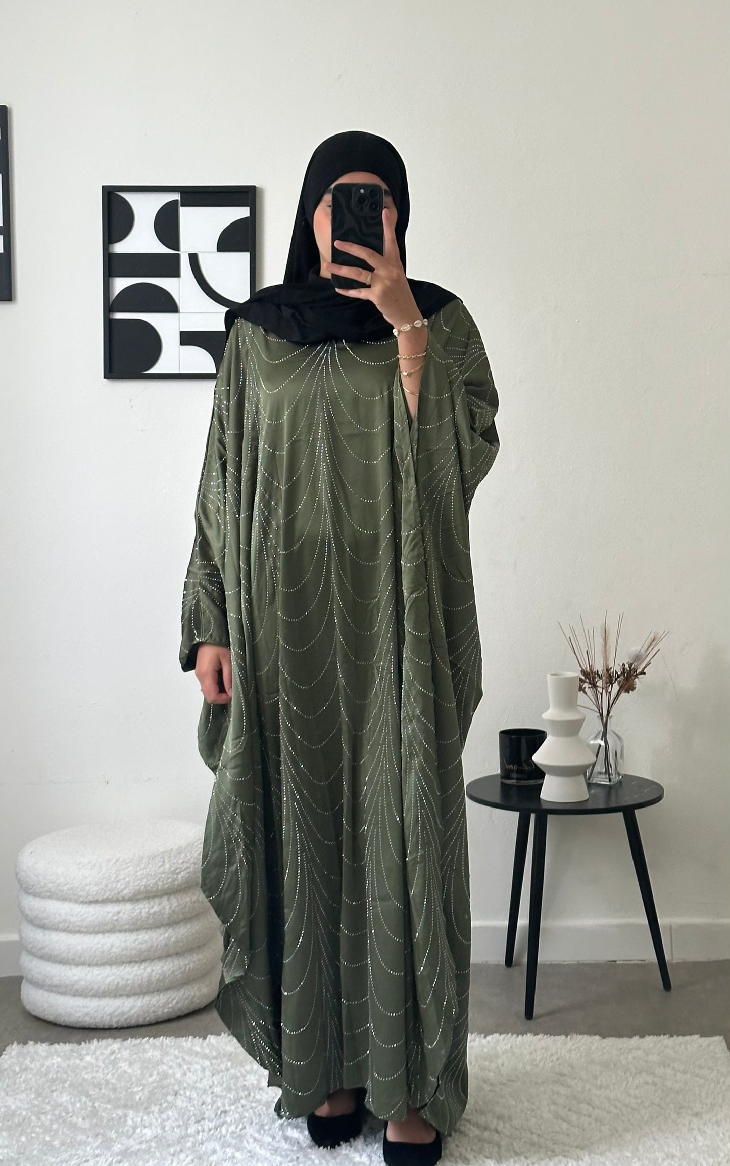 Abaya strass kaki