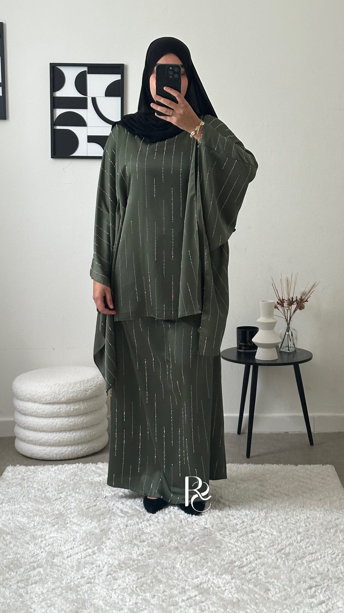Ensemble à strass kaki