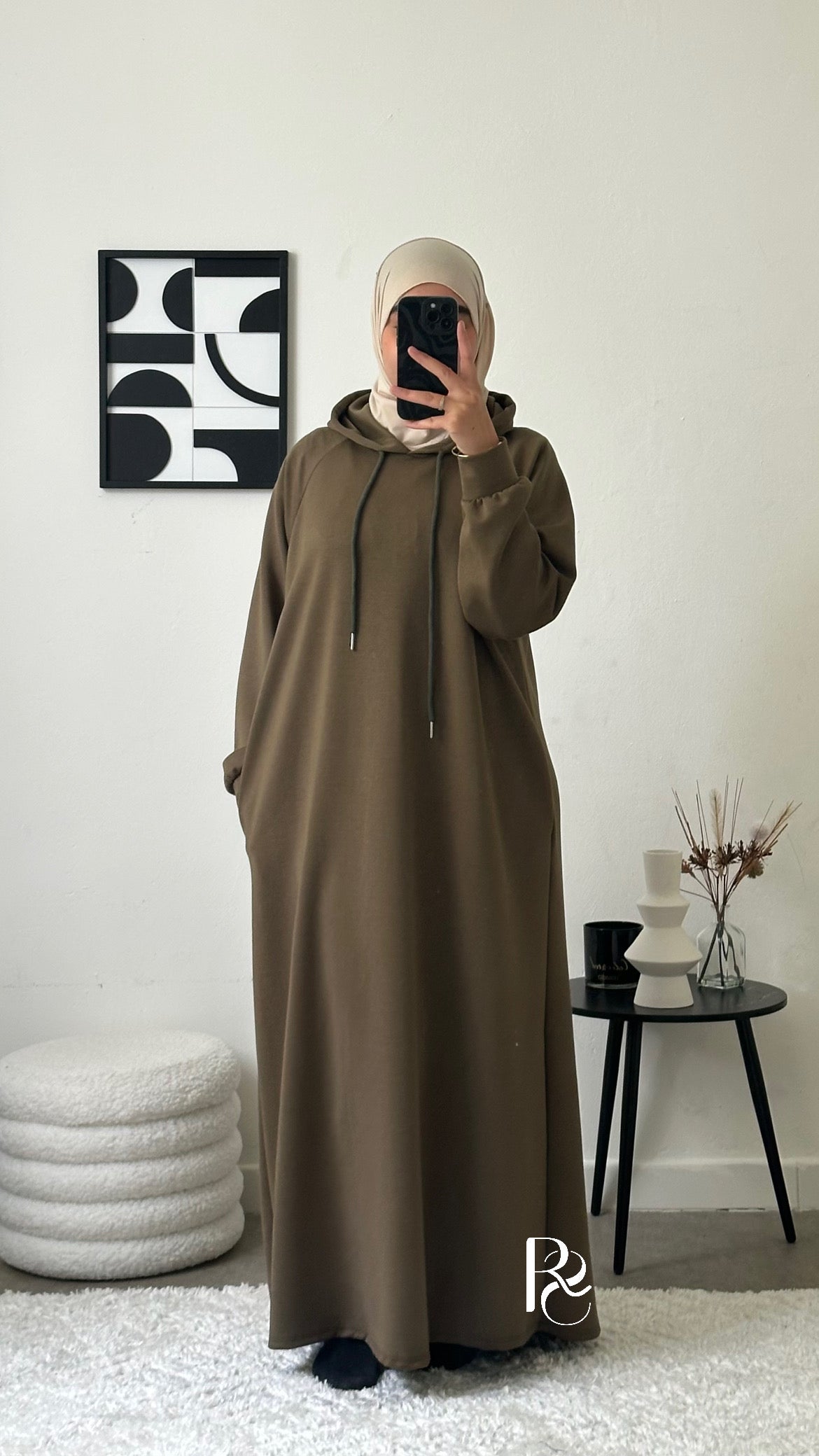 Robe pull à capuche kaki