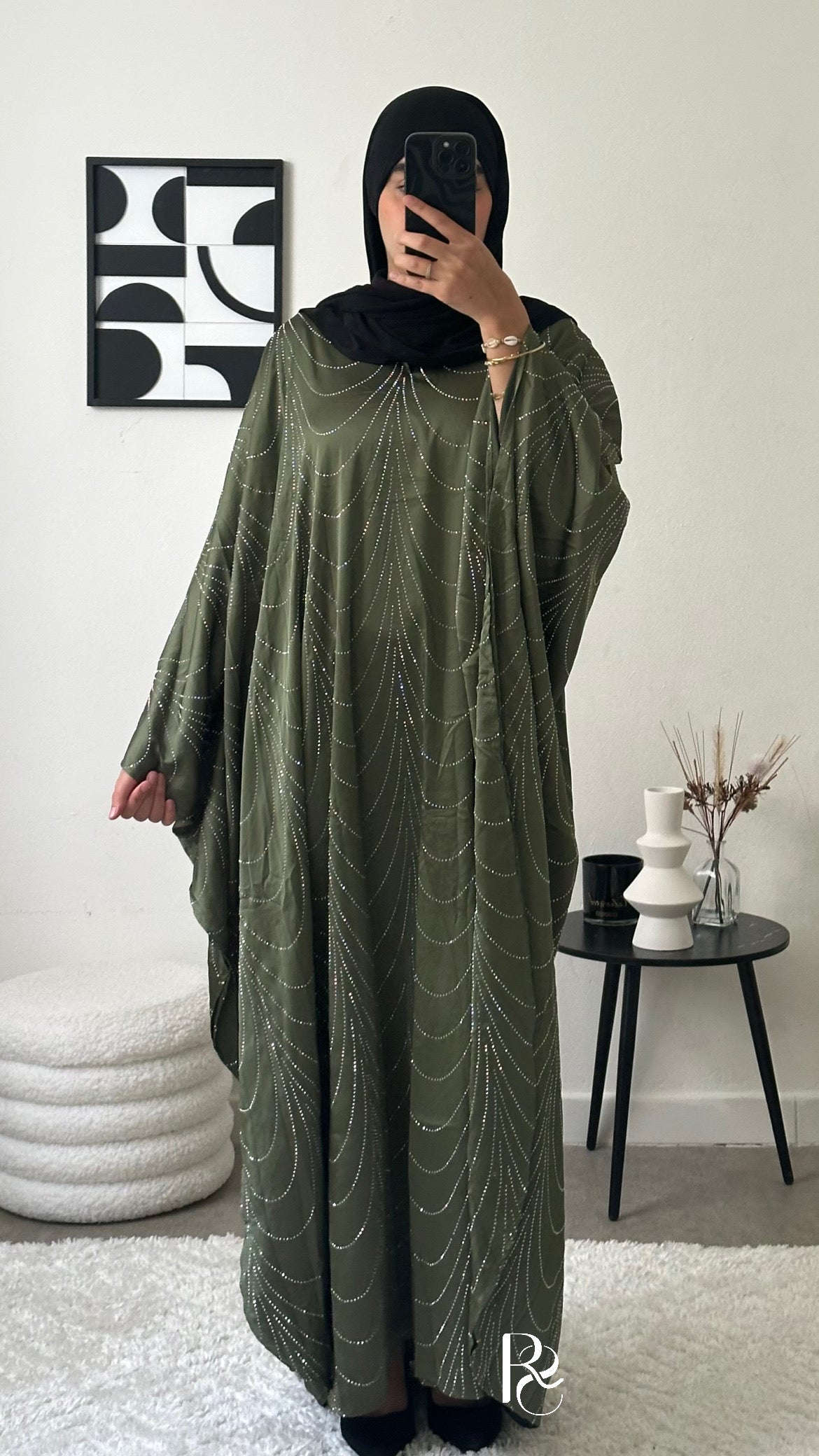 Abaya strass kaki