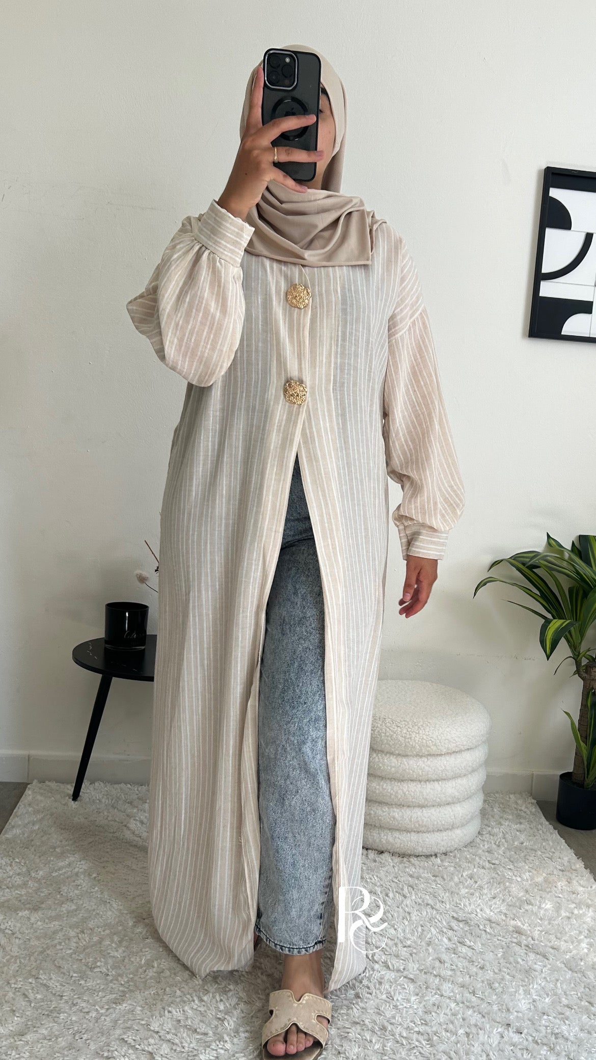 Kimono rayé beige