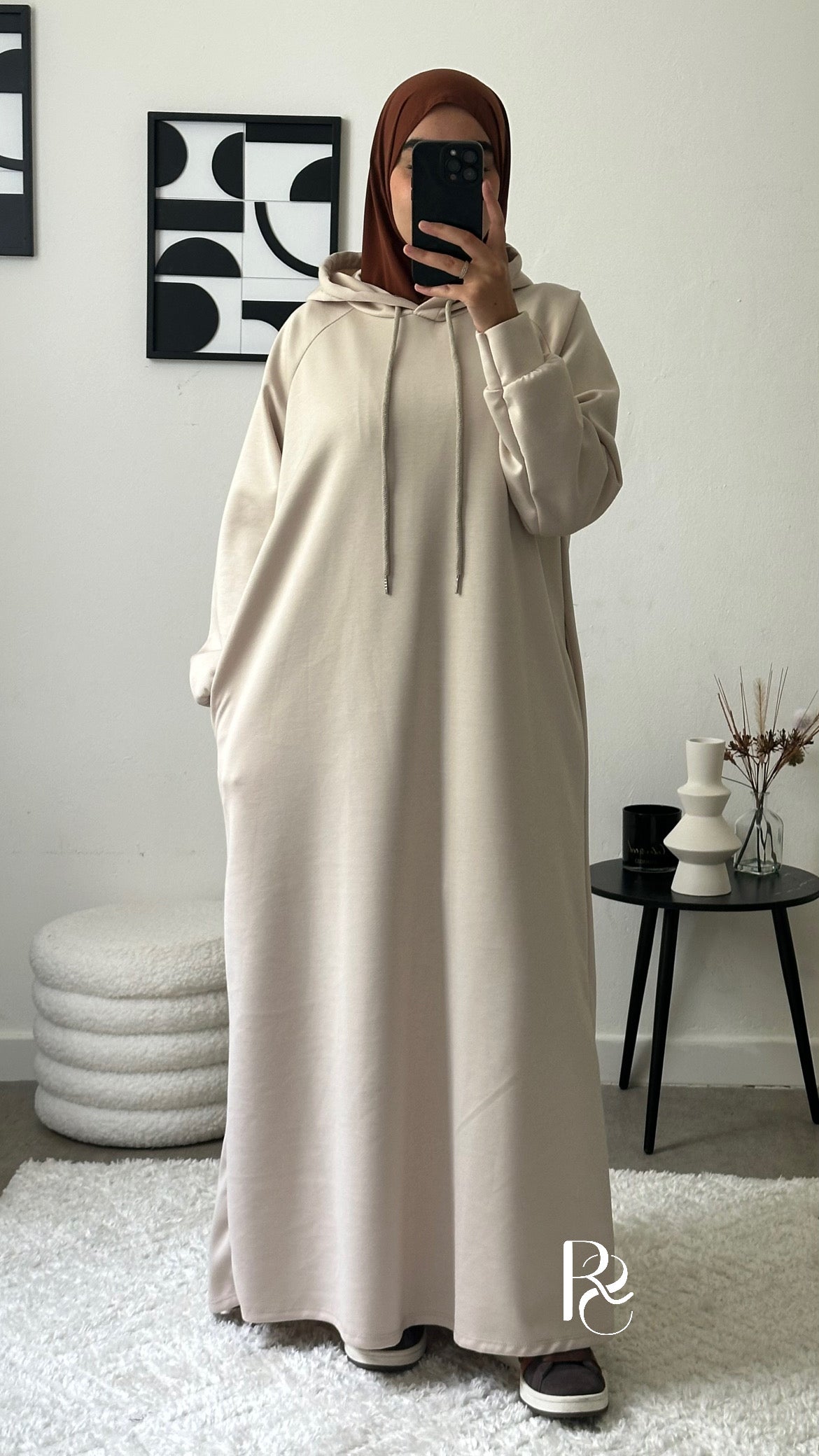 Robe pull à capuche beige