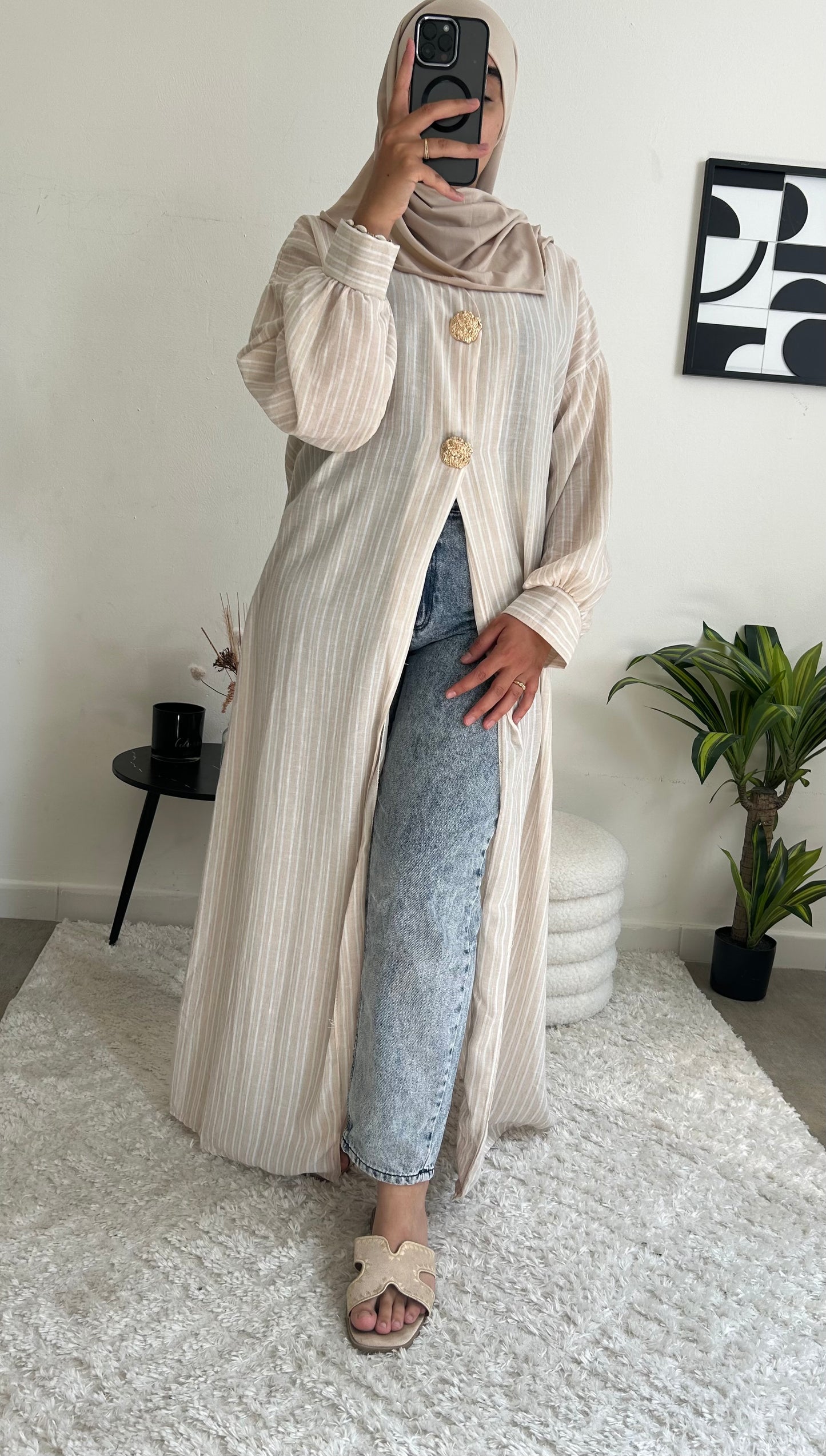 Kimono rayé beige