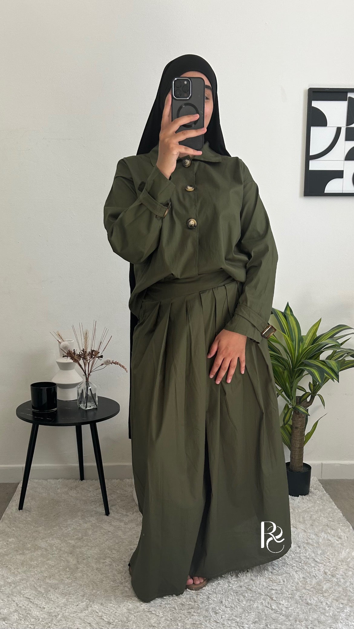 Ensemble jupe chemisier kaki