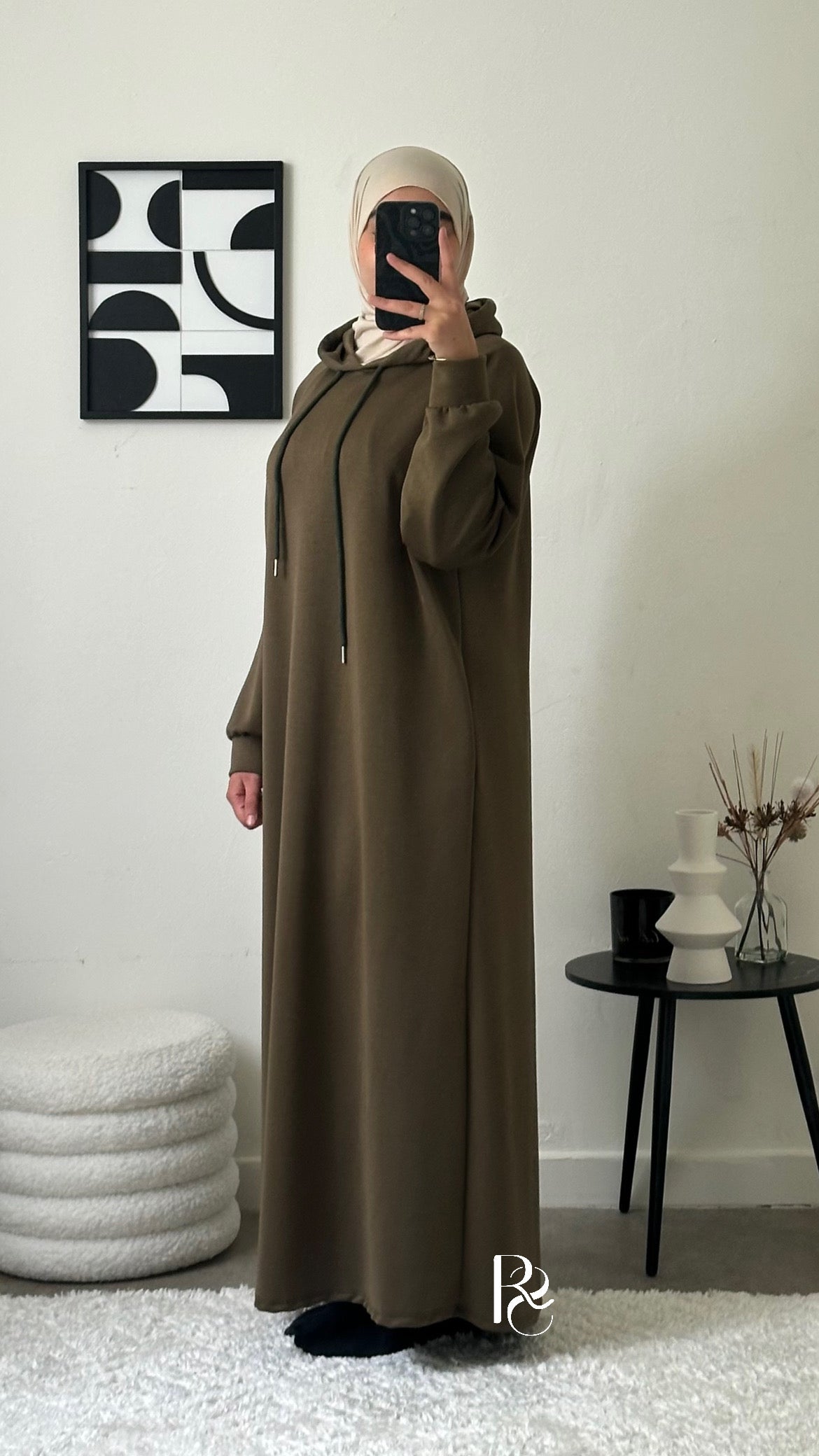 Robe pull à capuche kaki
