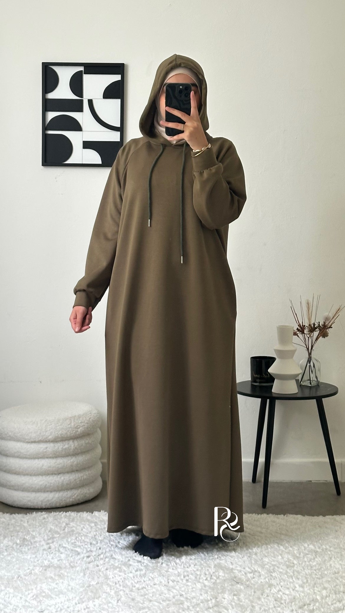 Robe pull à capuche kaki
