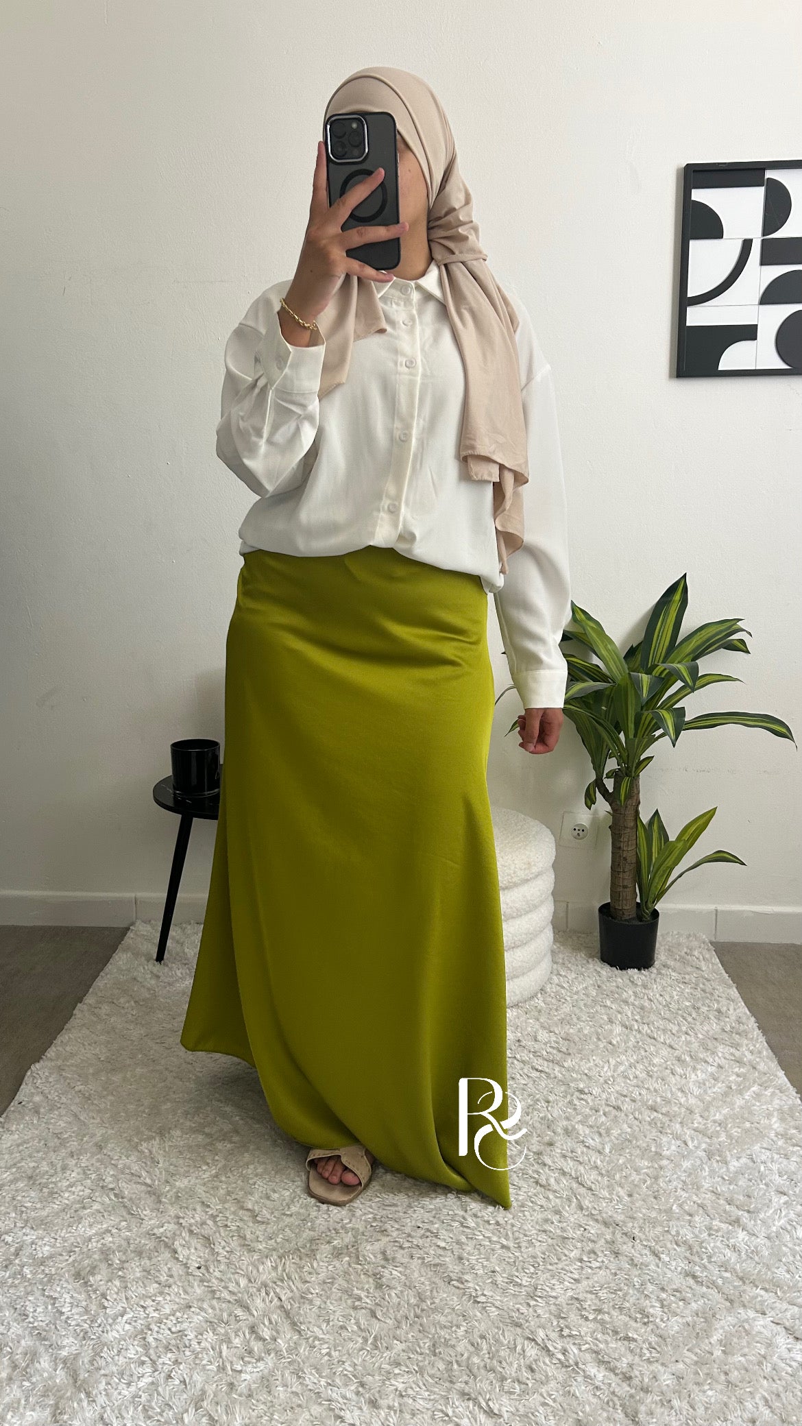 Jupe satinée vert pistache