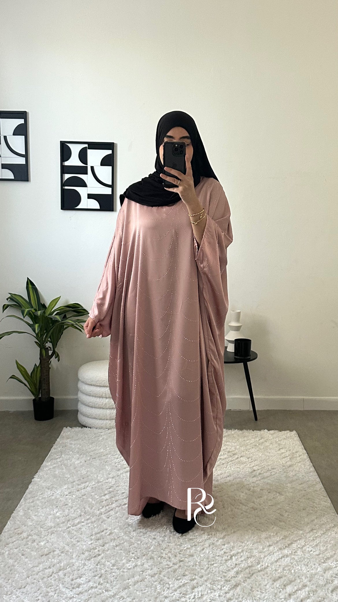 Abaya strass rose