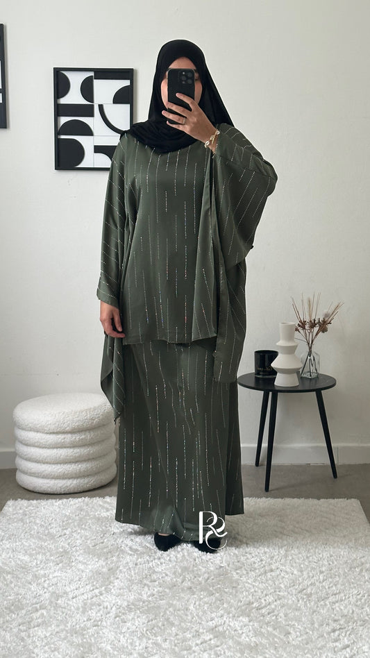 Ensemble à strass kaki