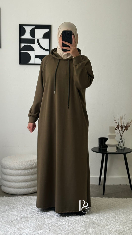 Robe pull à capuche kaki