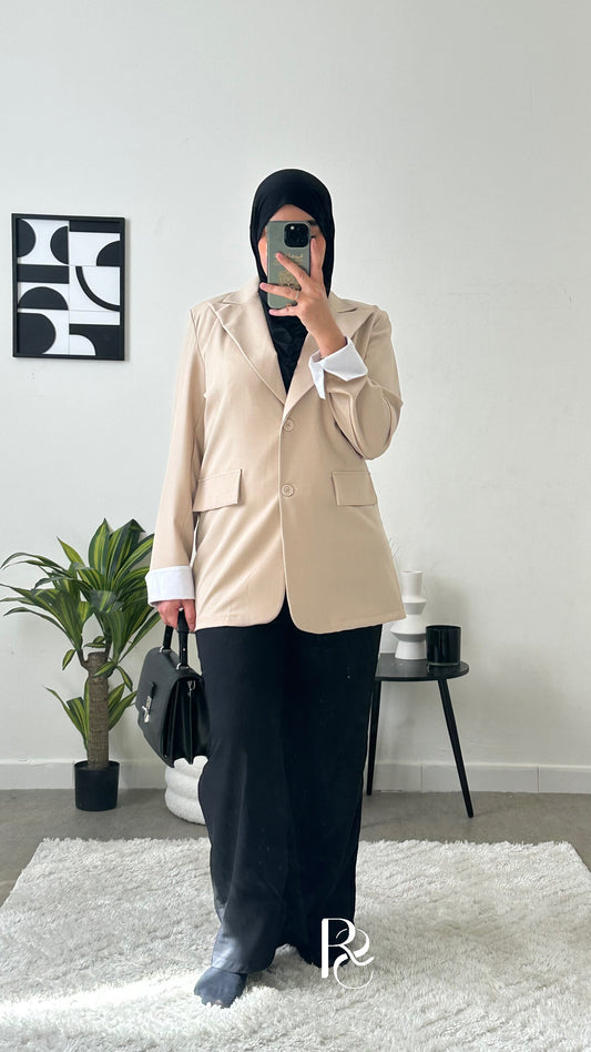 Blazer beige manche revers
