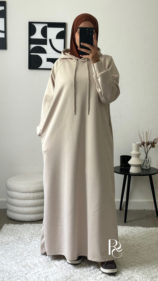 Robe pull à capuche beige
