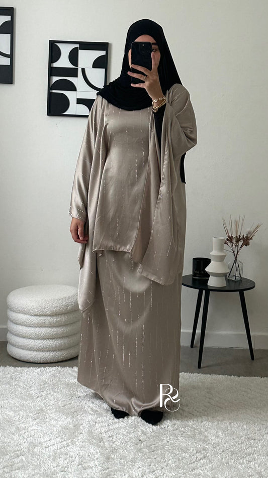 Ensemble à strass taupe